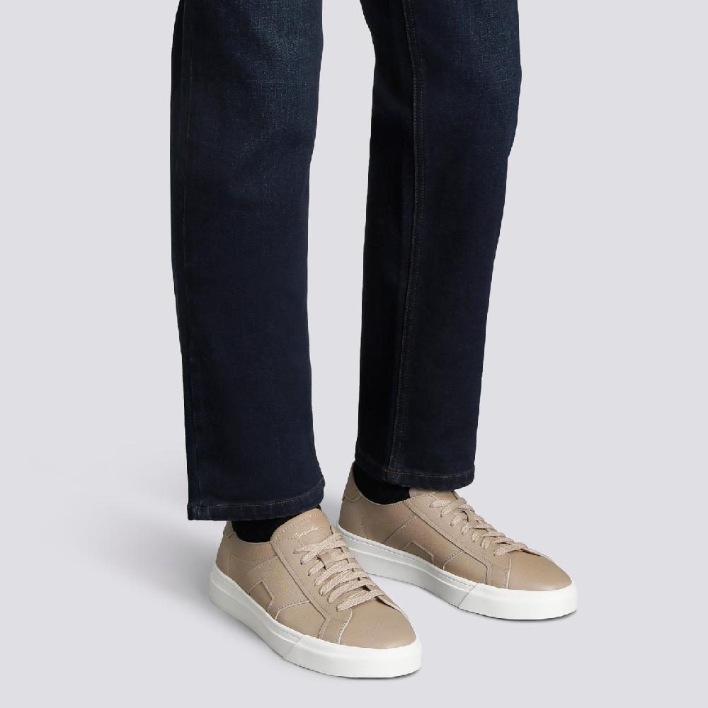 Santoni Double Buckle Sneaker da uomo in pelle bottalata beige Shopping Online