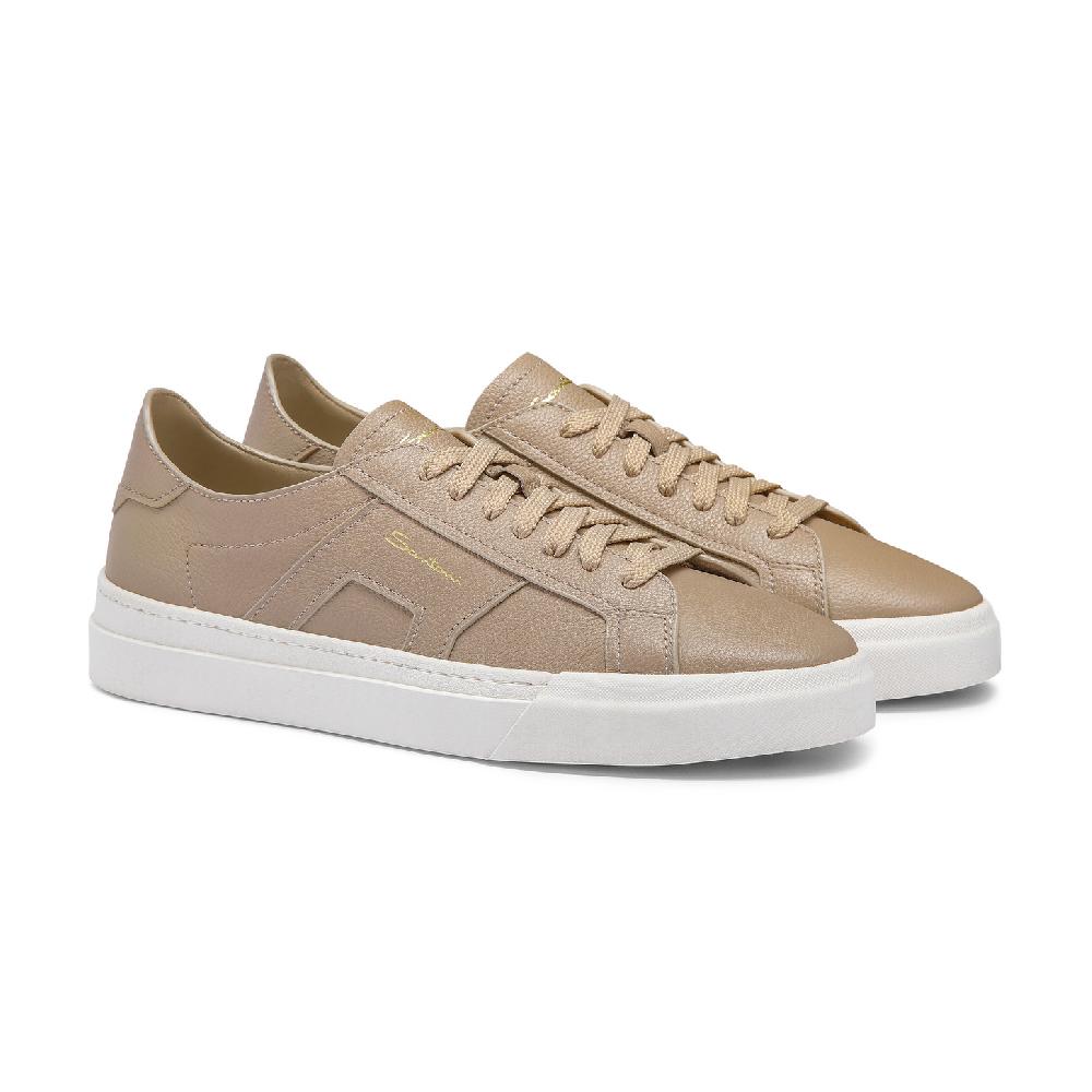 Santoni Double Buckle Sneaker da uomo in pelle bottalata beige Shopping Online