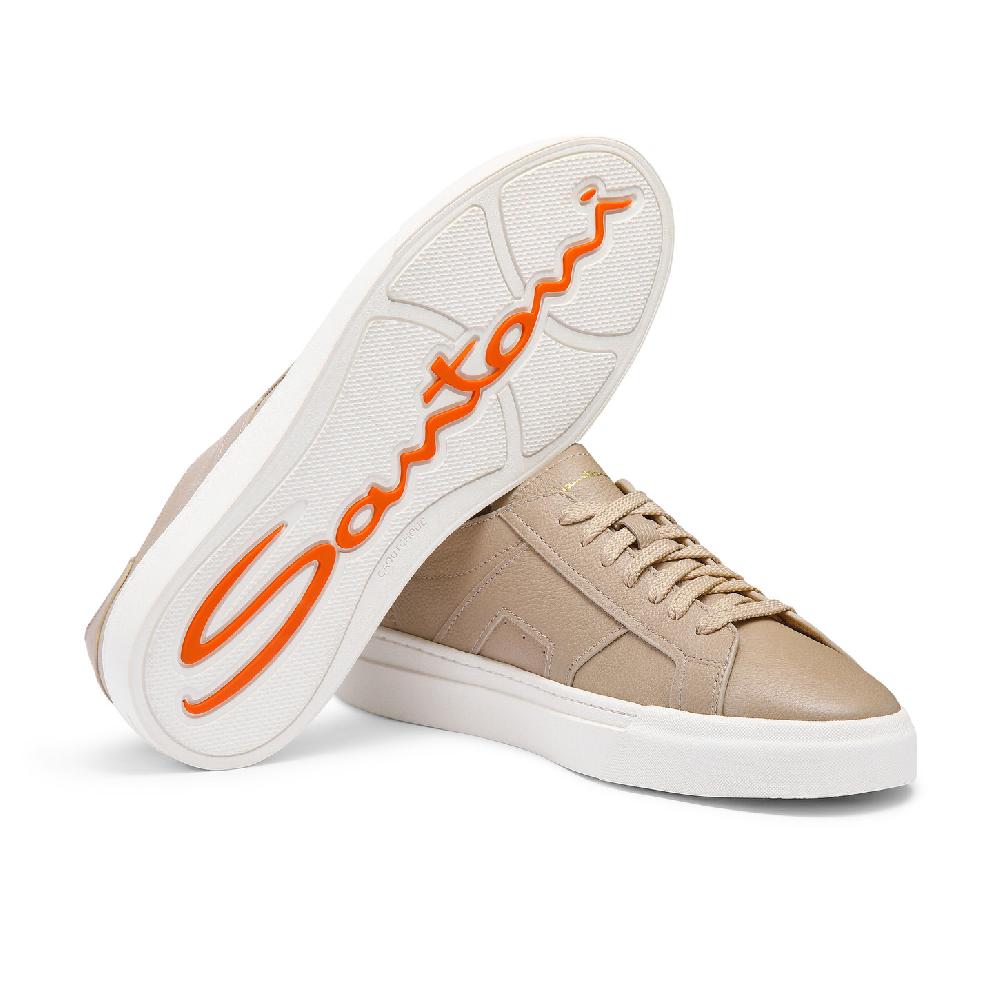 Santoni Double Buckle Sneaker da uomo in pelle bottalata beige Shopping Online