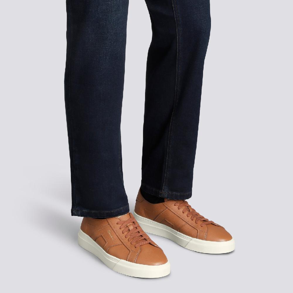 Santoni Double Buckle Sneaker da uomo in pelle bottalata arancione Affare Del Giorno