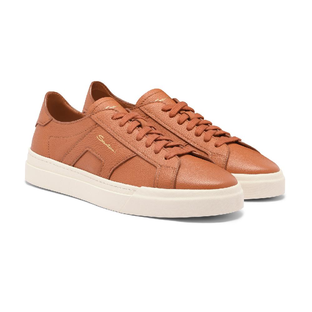 Santoni Double Buckle Sneaker da uomo in pelle bottalata arancione Affare Del Giorno