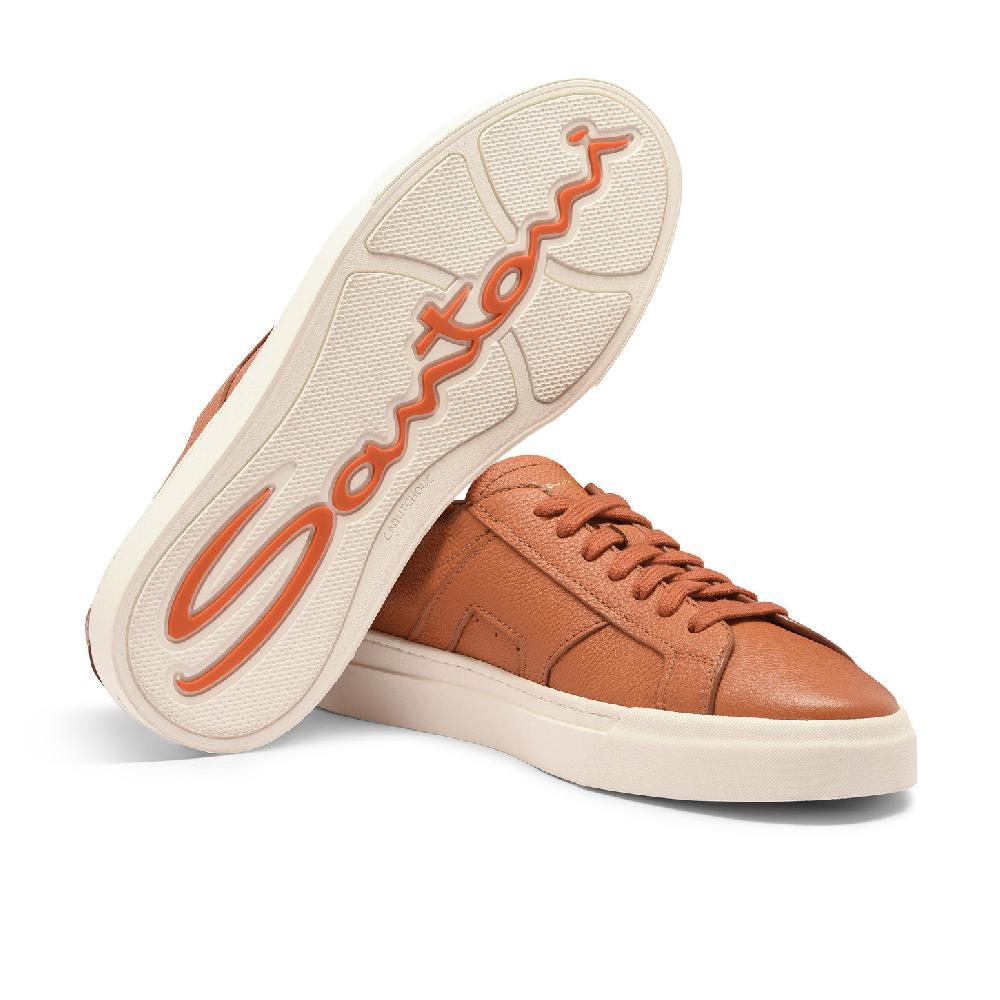 Santoni Double Buckle Sneaker da uomo in pelle bottalata arancione Affare Del Giorno