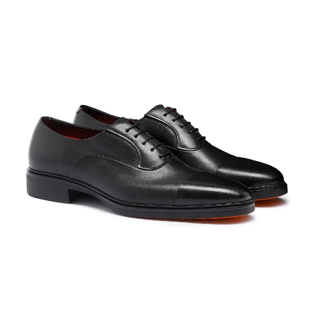 Santoni Stringata Easy da uomo in pelle nera Sottocosto