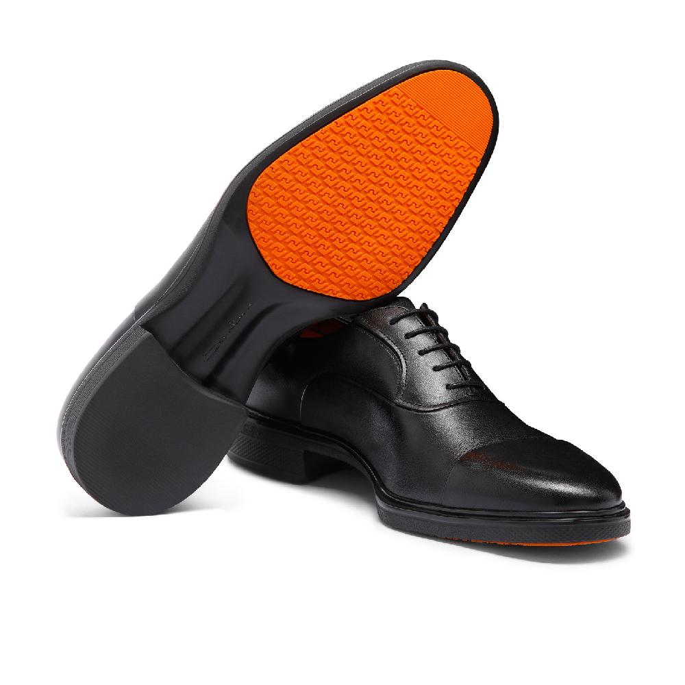 Santoni Stringata Easy da uomo in pelle nera Sottocosto