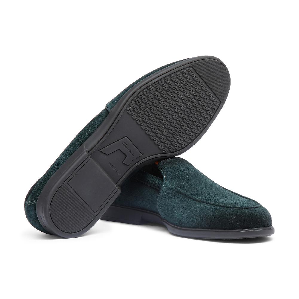 Santoni Mocassino da uomo in suede verde scuro I Più Venduti