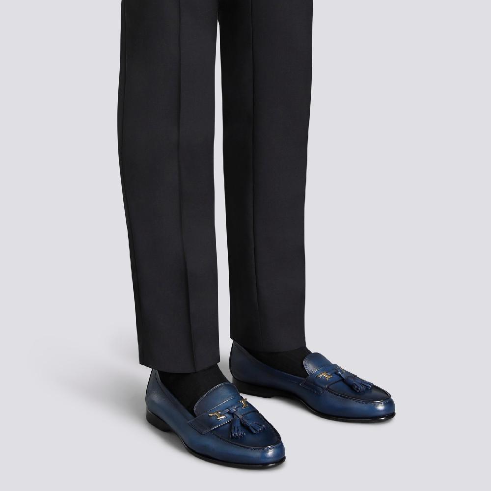 Santoni Mocassino Andrea con nappe da uomo in pelle blu Online