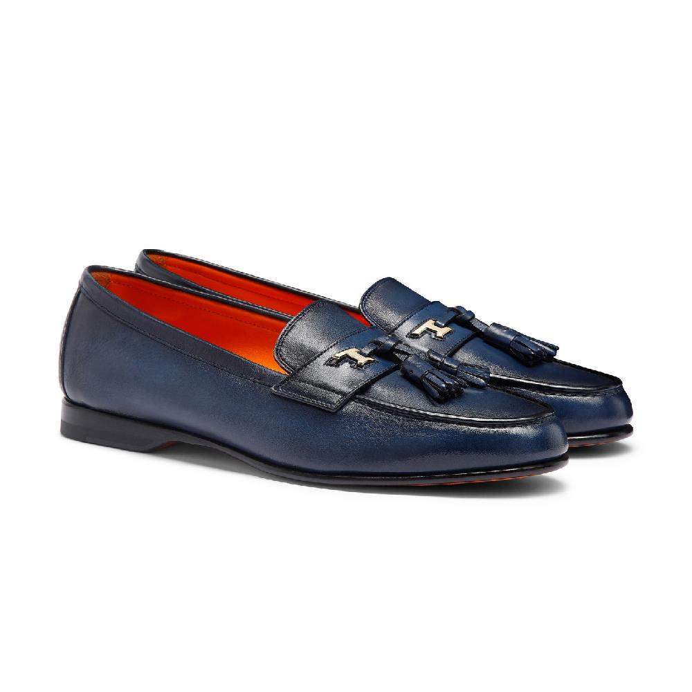 Santoni Mocassino Andrea con nappe da uomo in pelle blu Online