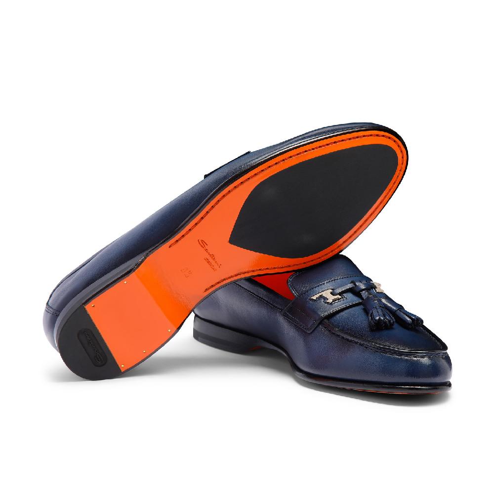 Santoni Mocassino Andrea con nappe da uomo in pelle blu Online