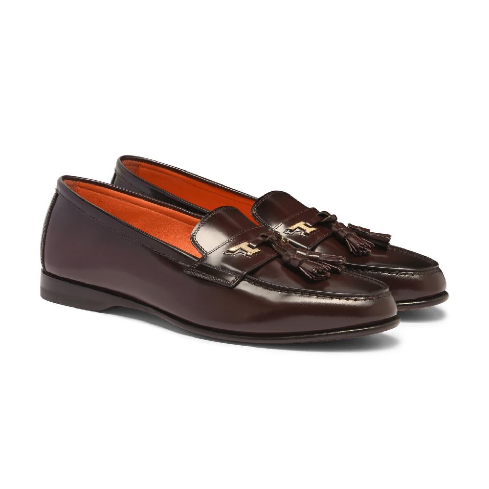 Santoni Mocassino Andrea con nappe da uomo in pelle bordeaux Outlet