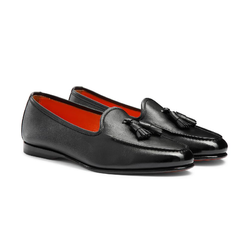 Santoni Mocassino Andrea con nappe da uomo in pelle nera In Vendita