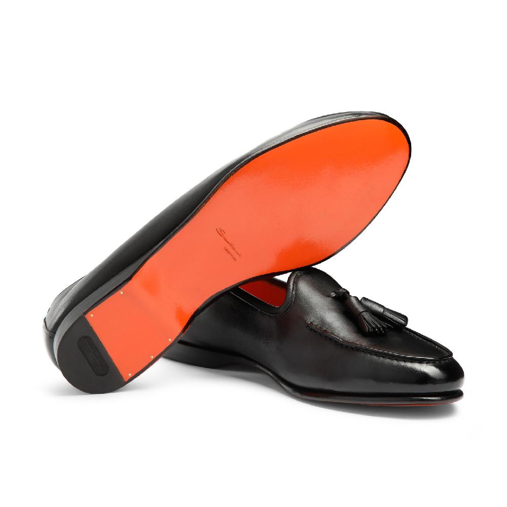 Santoni Mocassino Andrea con nappe da uomo in pelle nera In Vendita