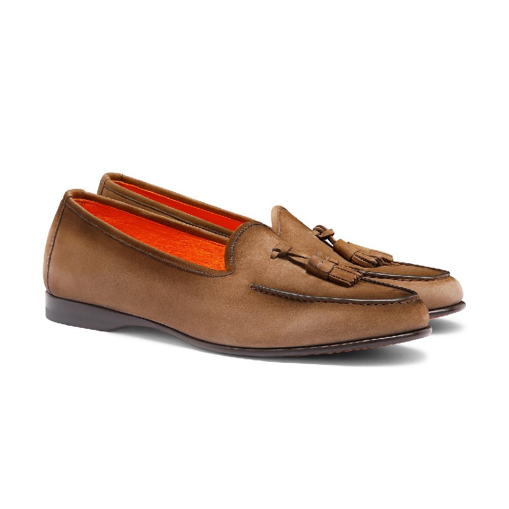 Santoni Mocassino Andrea con nappe da uomo in nabuk marrone Sconto di tempo limitato