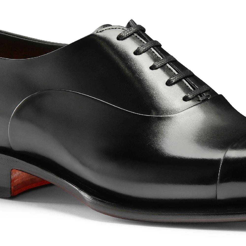 Santoni Stringata oxford da uomo in pelle anticata nera Offerte