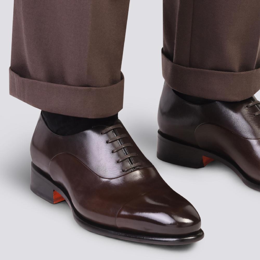 Santoni Stringata oxford da uomo in pelle anticata marrone Hotsell