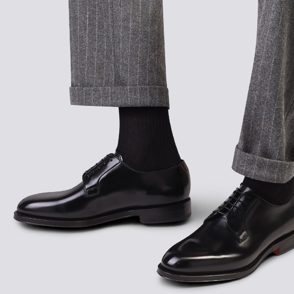 Santoni Stringata derby da uomo in pelle anticata nera Vendita Calda