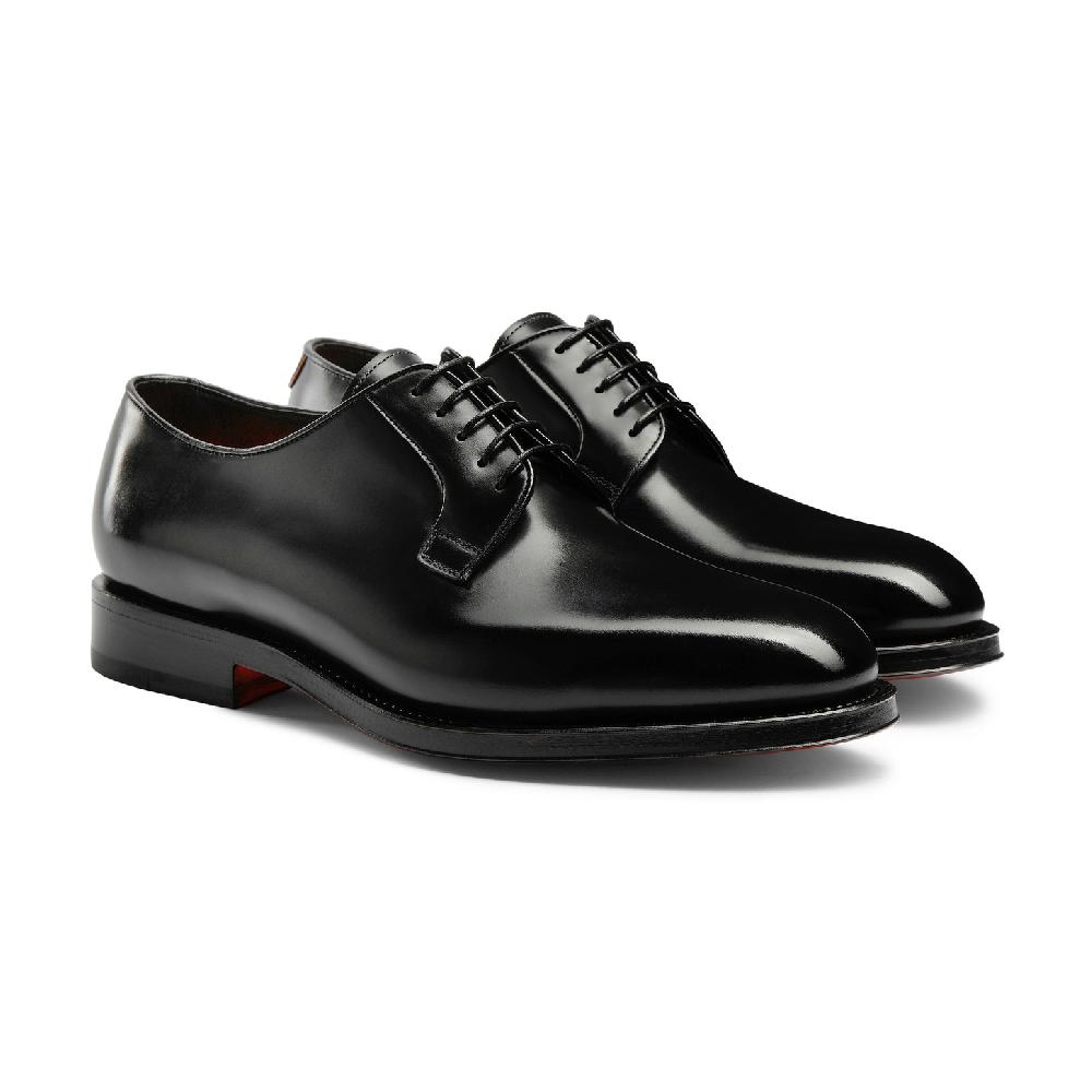 Santoni Stringata derby da uomo in pelle anticata nera Vendita Calda