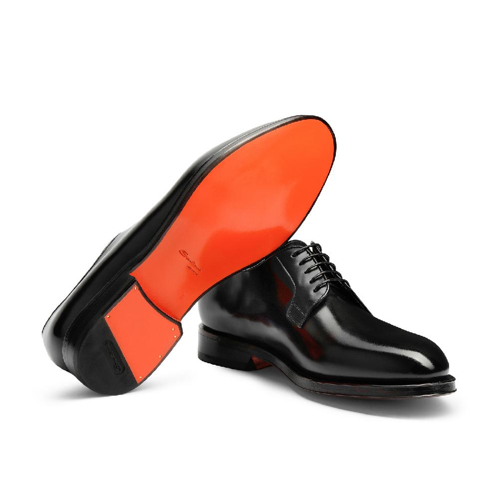Santoni Stringata derby da uomo in pelle anticata nera Vendita Calda