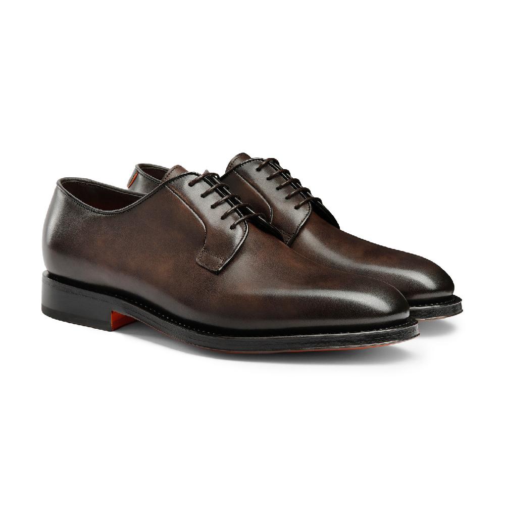 Santoni Stringata derby da uomo in pelle anticata marrone Vendita Economica