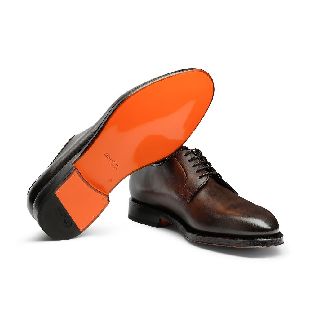 Santoni Stringata derby da uomo in pelle anticata marrone Vendita Economica