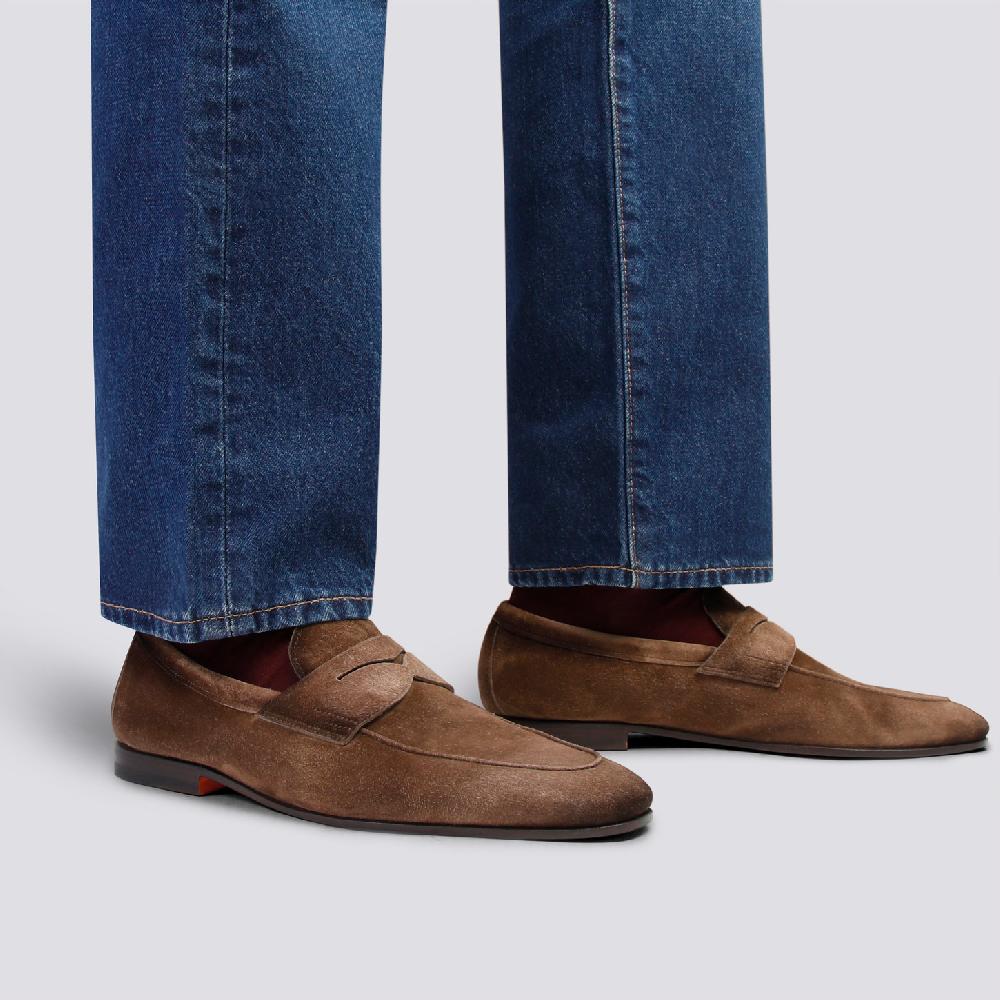Santoni Mocassino Carlo da uomo in suede marrone Saldi Di Fabbrica