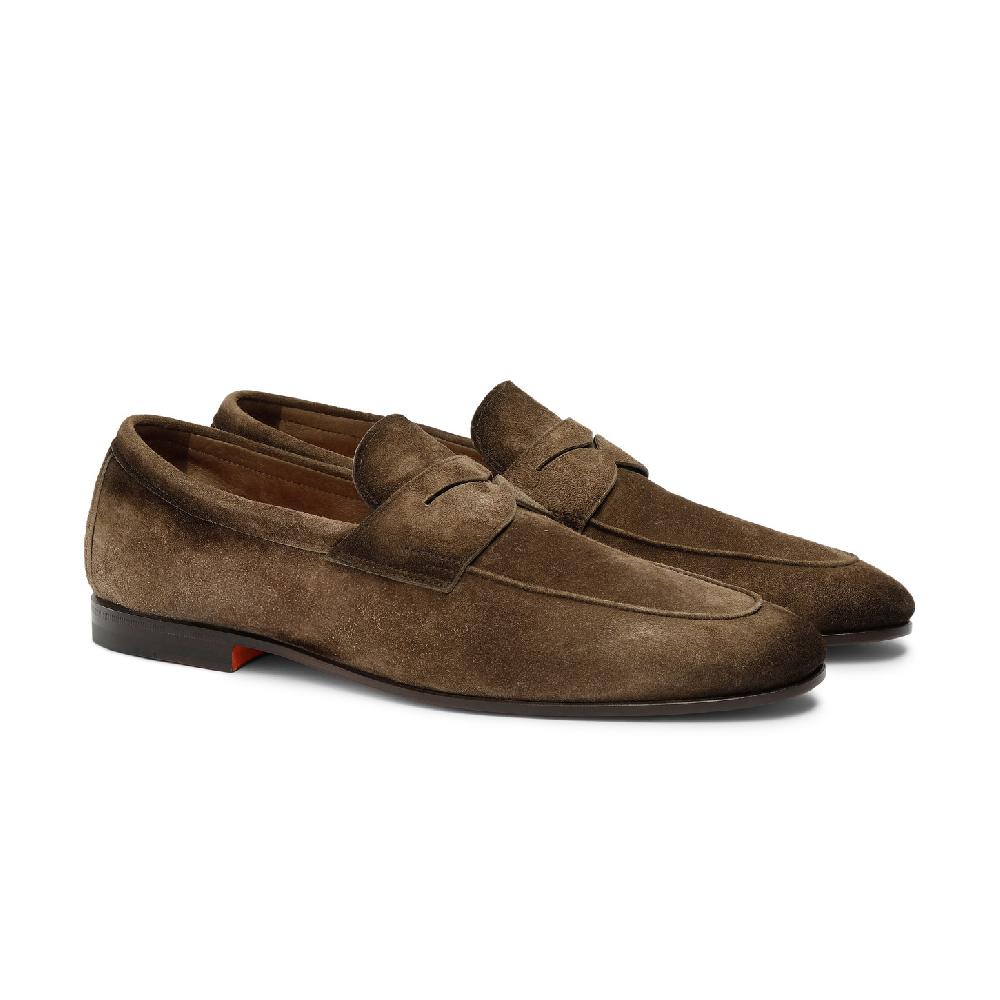 Santoni Mocassino Carlo da uomo in suede marrone Saldi Di Fabbrica