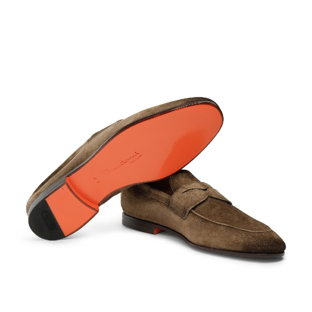 Santoni Mocassino Carlo da uomo in suede marrone Saldi Di Fabbrica