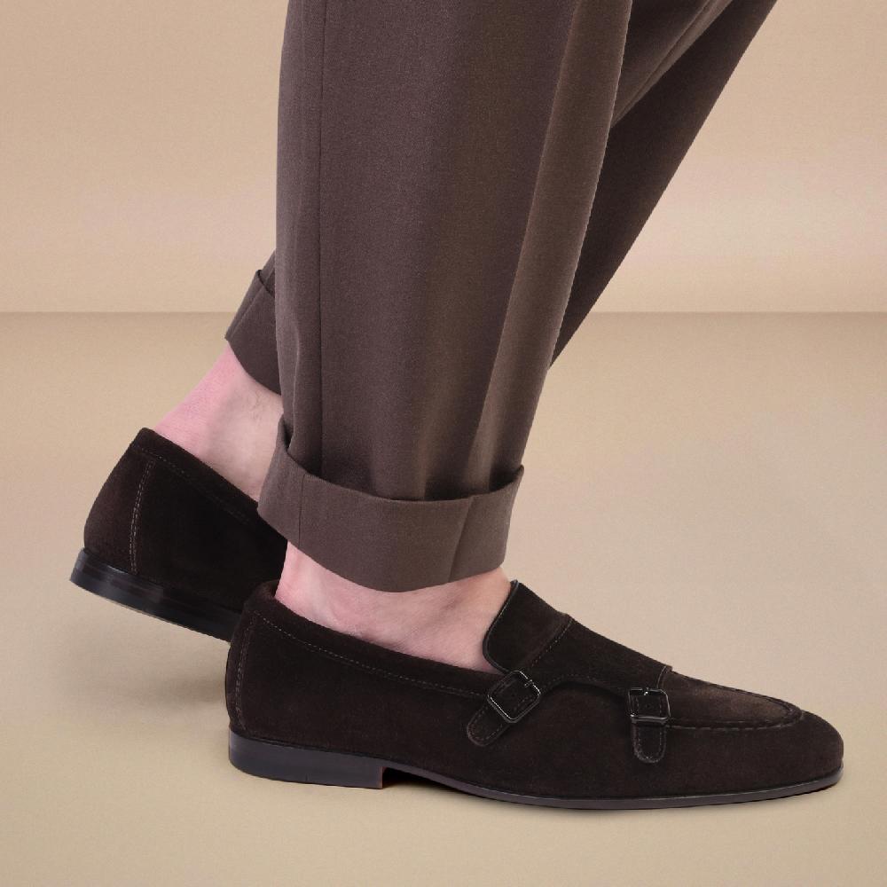 Santoni Mocassino doppia fibbia da uomo in suede testa di moro I Più Venduti