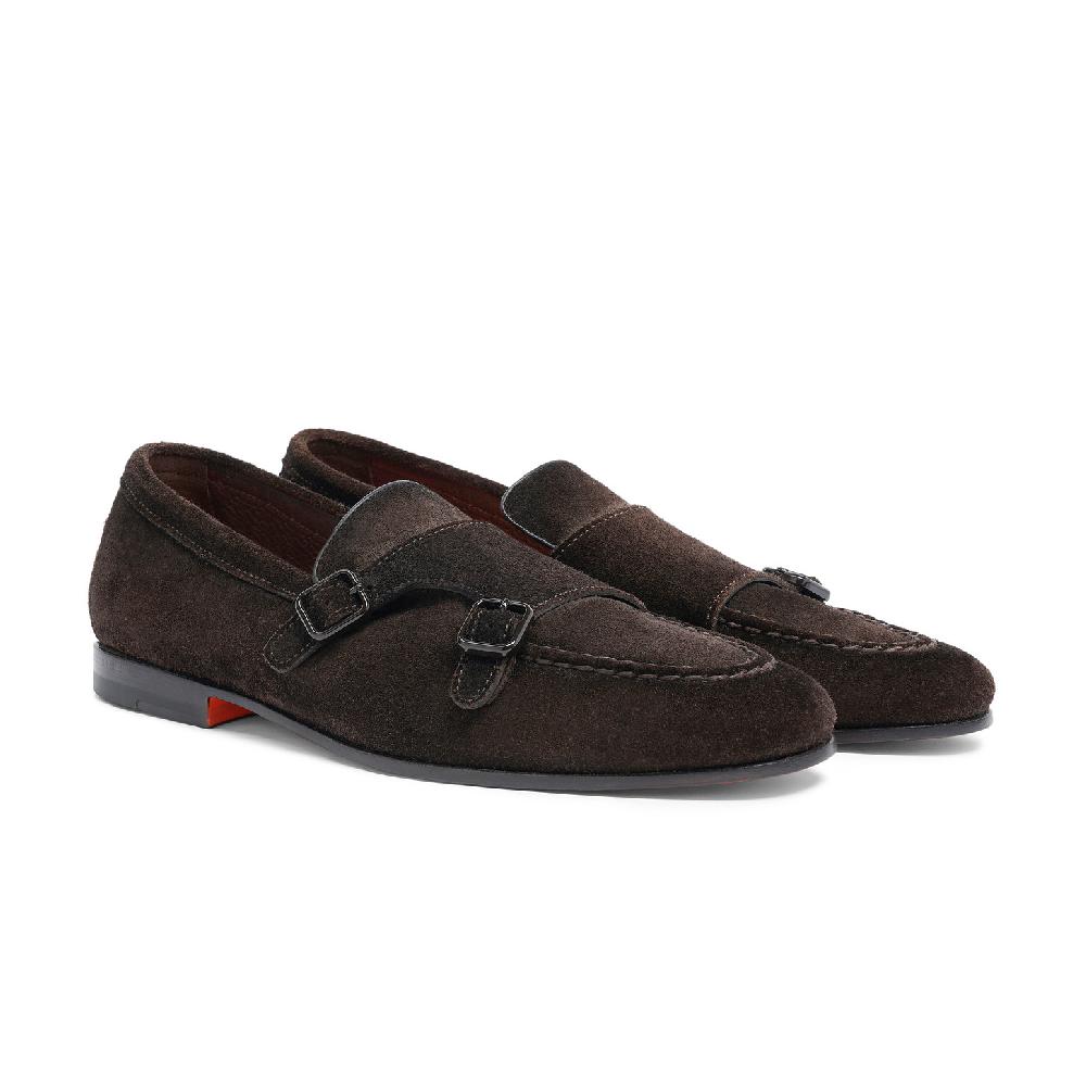 Santoni Mocassino doppia fibbia da uomo in suede testa di moro I Più Venduti