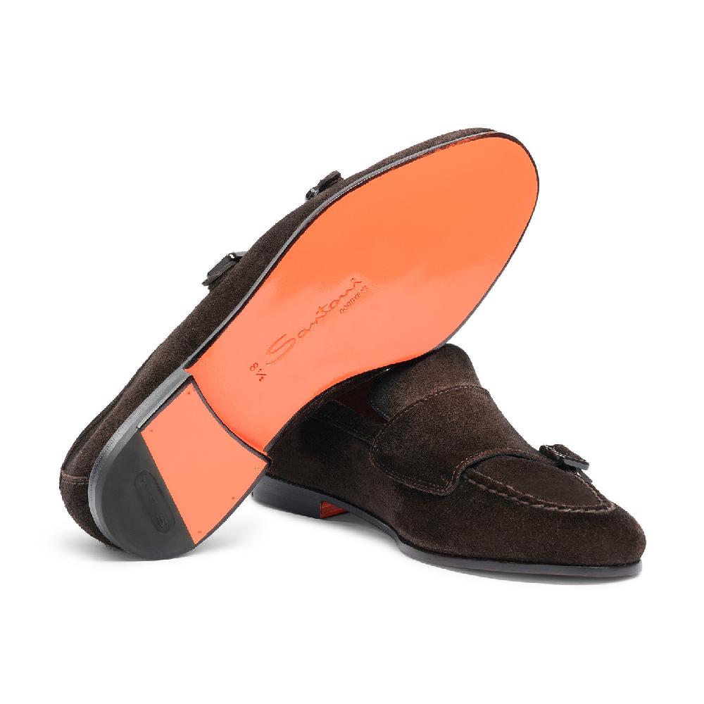 Santoni Mocassino doppia fibbia da uomo in suede testa di moro I Più Venduti