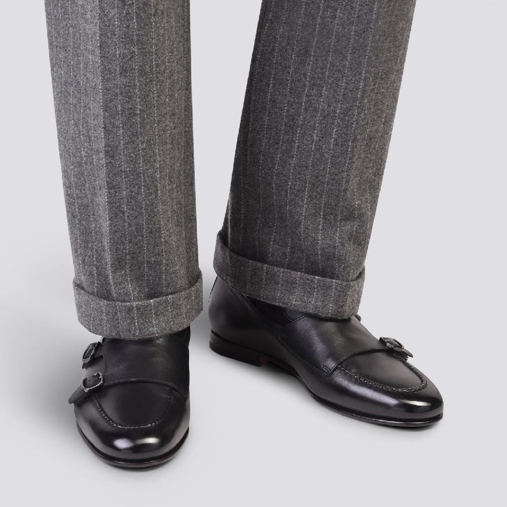 Santoni Mocassino con doppia fibbia da uomo in pelle anticata nera Vendite Flash