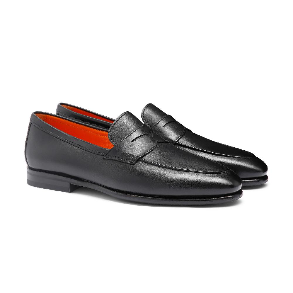 Santoni Mocassino Carlo da uomo in pelle nera In Saldo