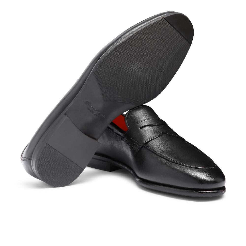 Santoni Mocassino Carlo da uomo in pelle nera In Saldo
