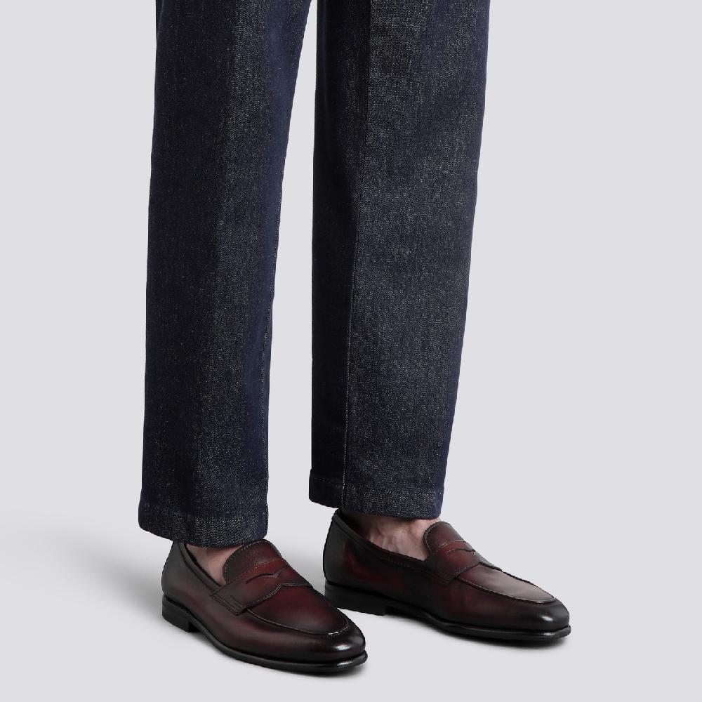 Santoni Mocassino Carlo da uomo in pelle bordeaux Nuova