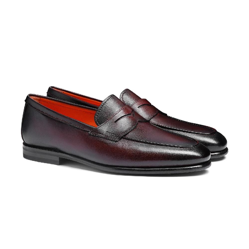 Santoni Mocassino Carlo da uomo in pelle bordeaux Nuova
