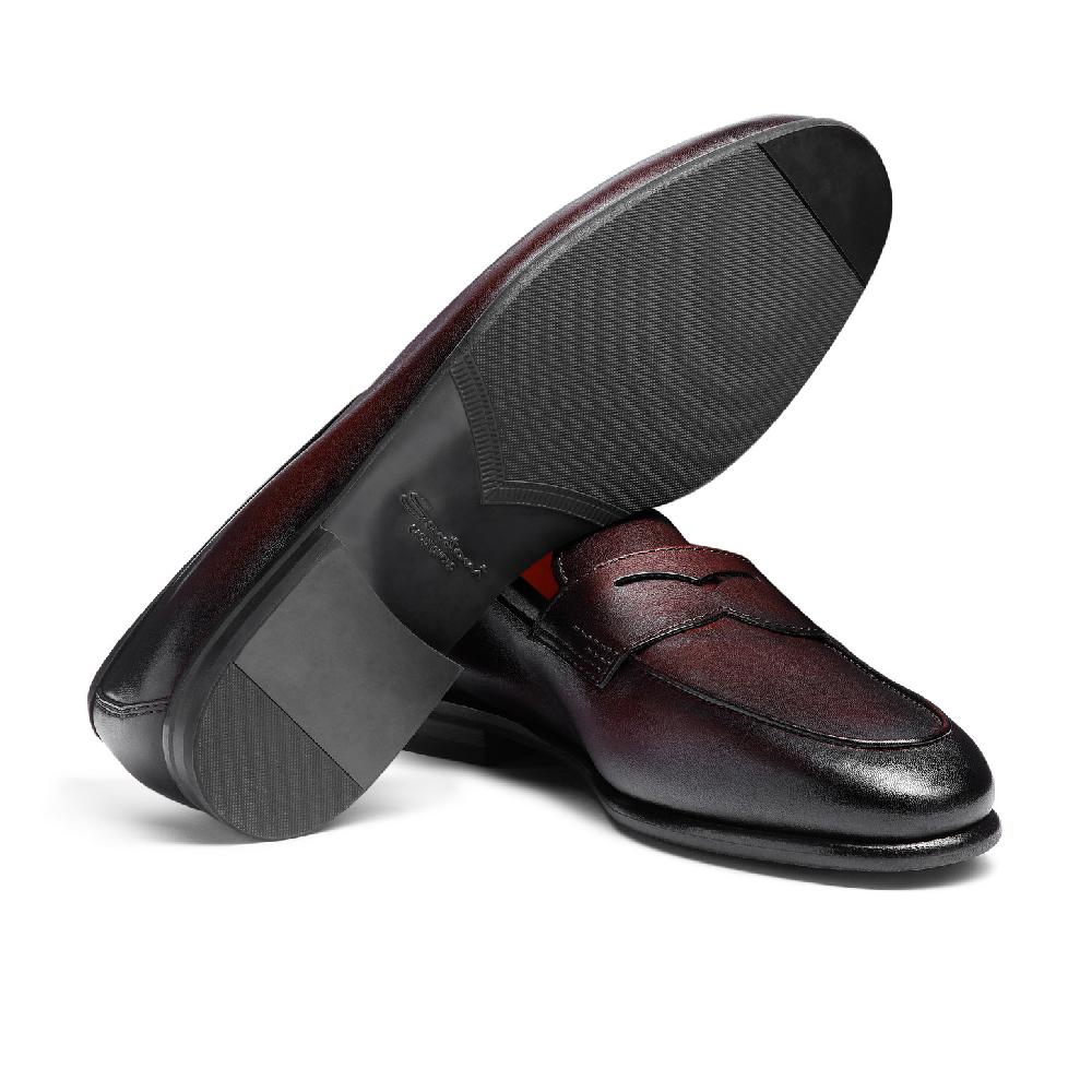 Santoni Mocassino Carlo da uomo in pelle bordeaux Nuova