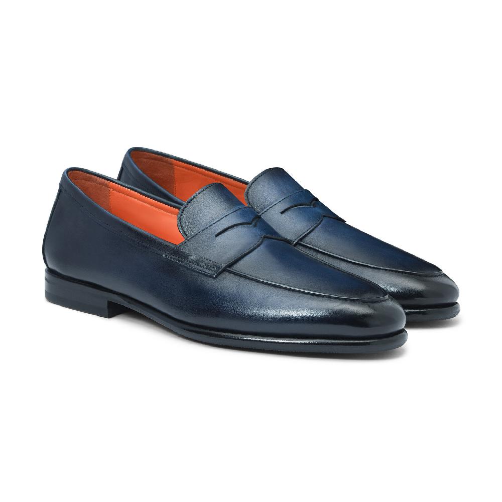 Santoni Mocassino Carlo da uomo in pelle blu Moda
