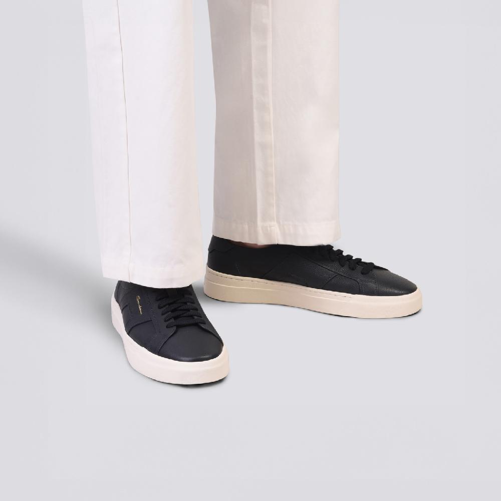 Santoni Double buckle sneaker da uomo in pelle bottalata blu In Linea