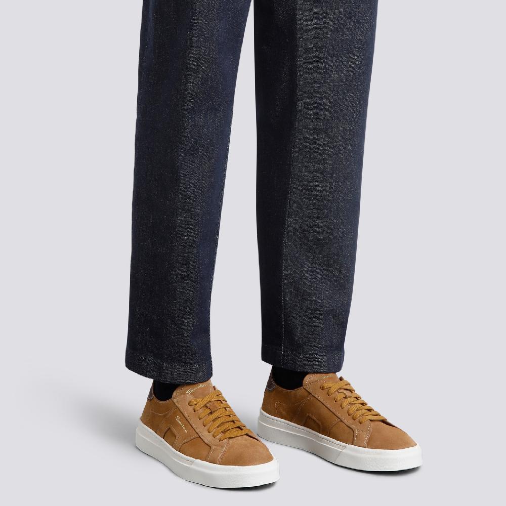 Santoni Double Buckle Sneaker da uomo in suede marrone Nuovo