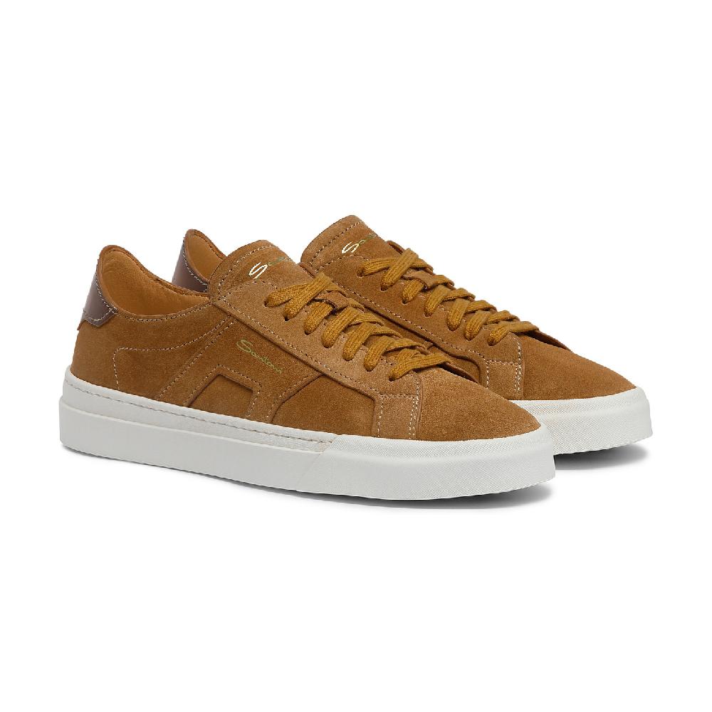 Santoni Double Buckle Sneaker da uomo in suede marrone Nuovo