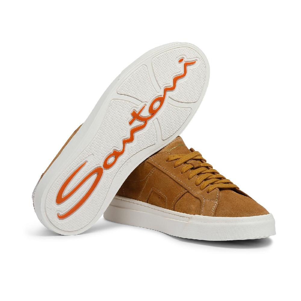 Santoni Double Buckle Sneaker da uomo in suede marrone Nuovo