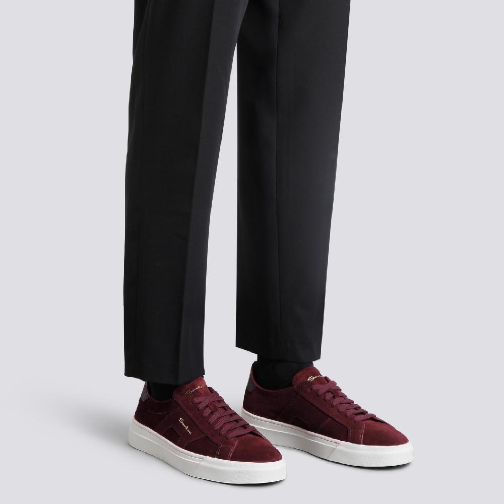 Santoni Double Buckle Sneaker da uomo in suede bordeaux Qualità