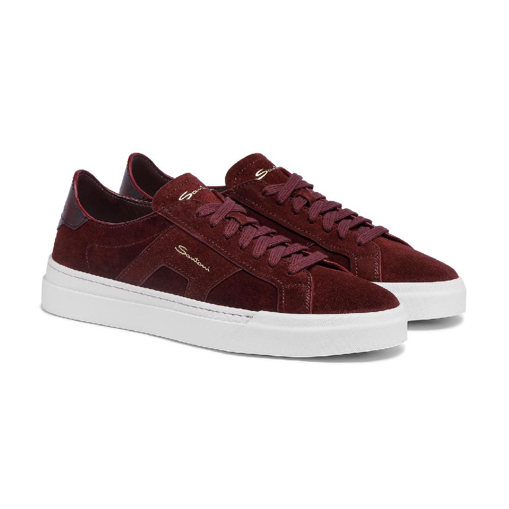 Santoni Double Buckle Sneaker da uomo in suede bordeaux Qualità