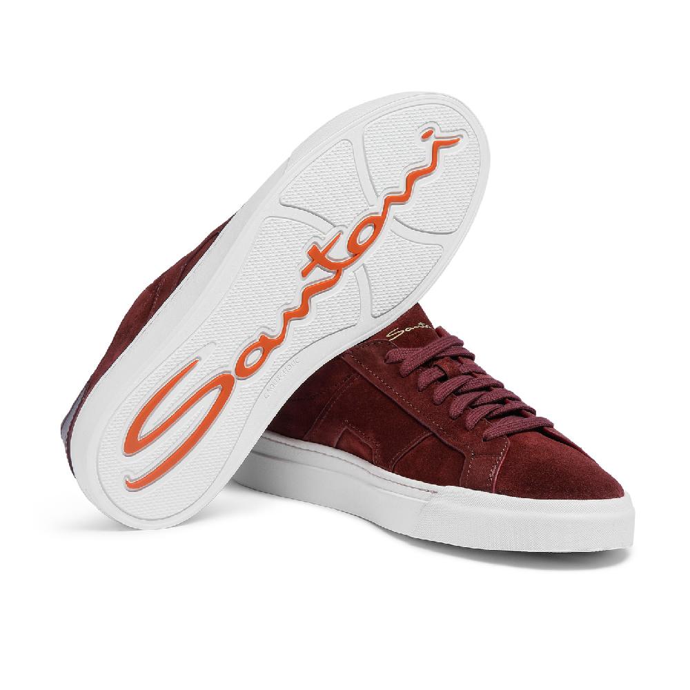 Santoni Double Buckle Sneaker da uomo in suede bordeaux Qualità