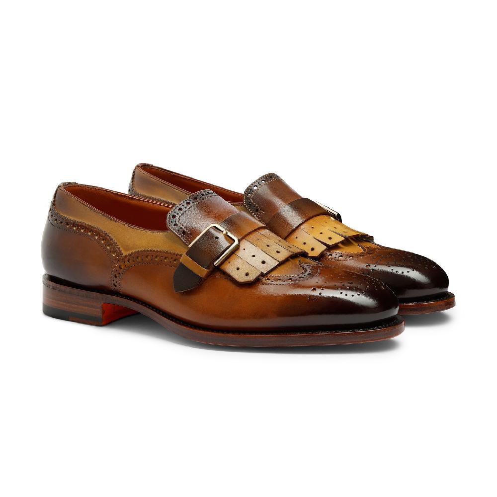 Santoni Mocassino mono fibbia con frangia da uomo in pelle marrone Vendita