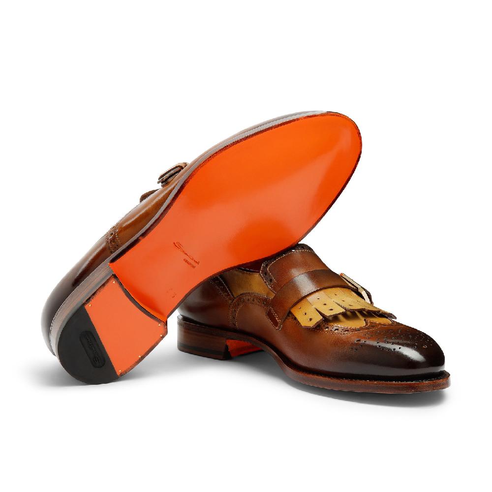 Santoni Mocassino mono fibbia con frangia da uomo in pelle marrone Vendita