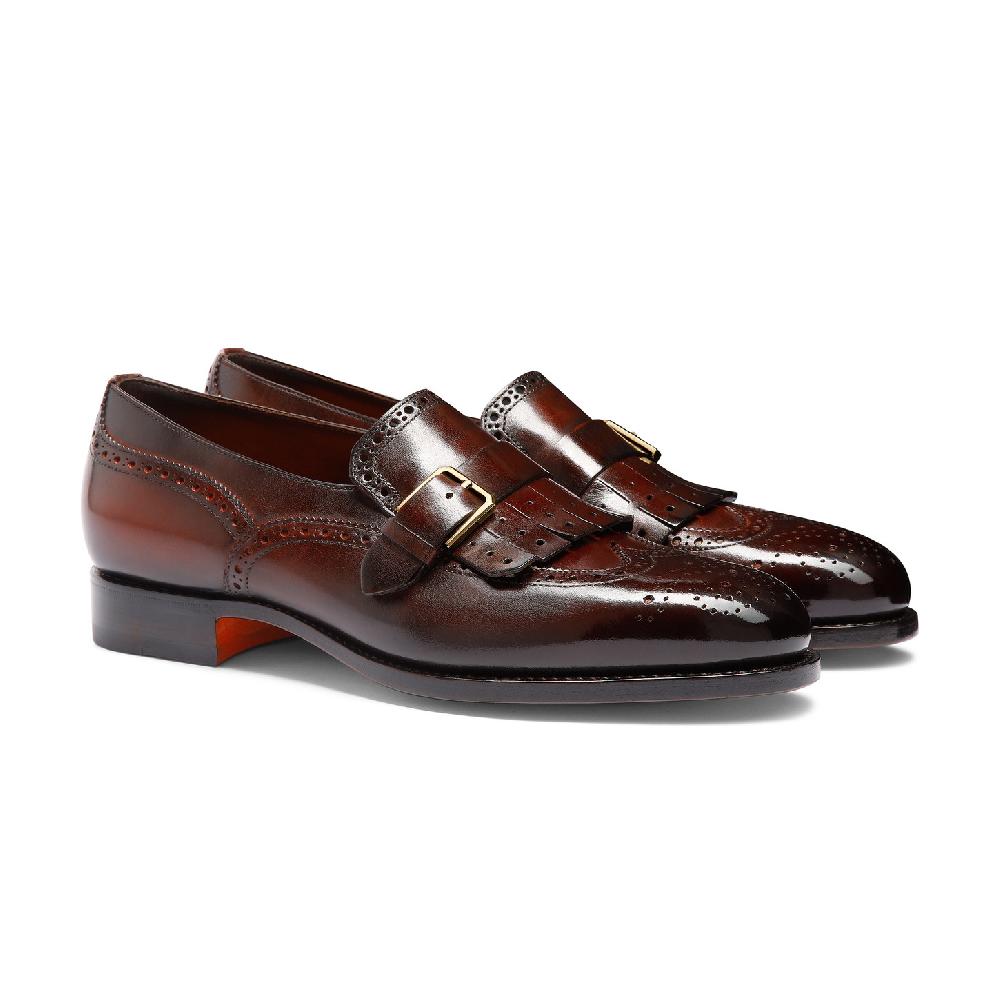 Santoni Mocassino mono-fibbia con frangia da uomo in pelle bordeaux Promozione