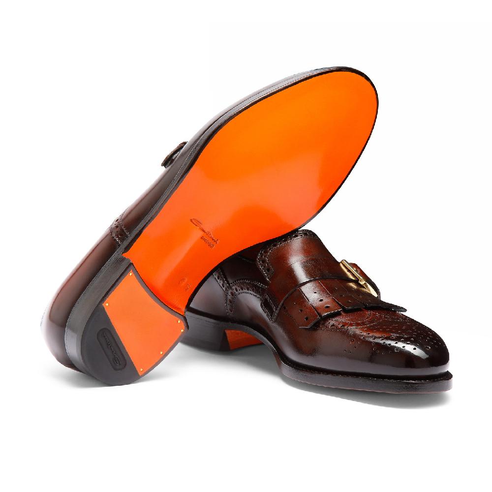 Santoni Mocassino mono-fibbia con frangia da uomo in pelle bordeaux Promozione