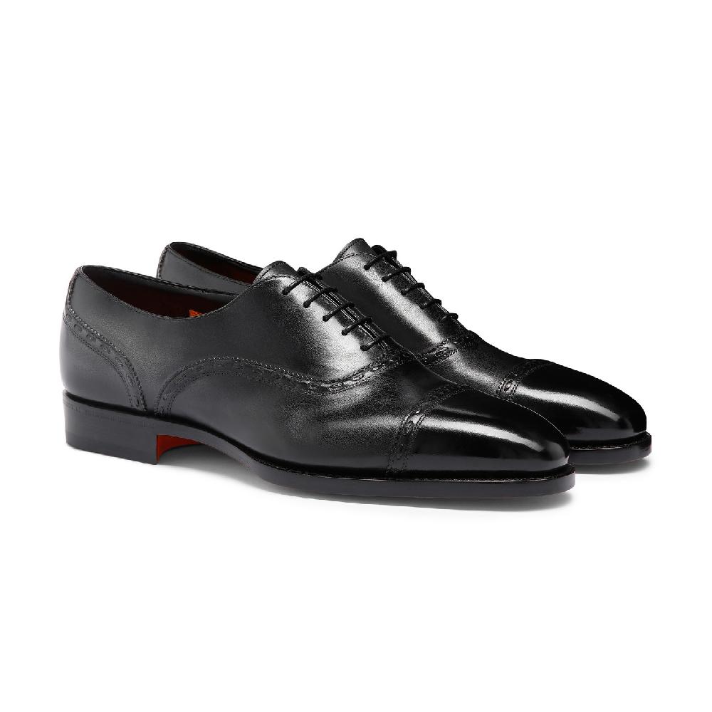 Santoni Stringata Oxford da uomo in pelle nera Spedizione Gratuita