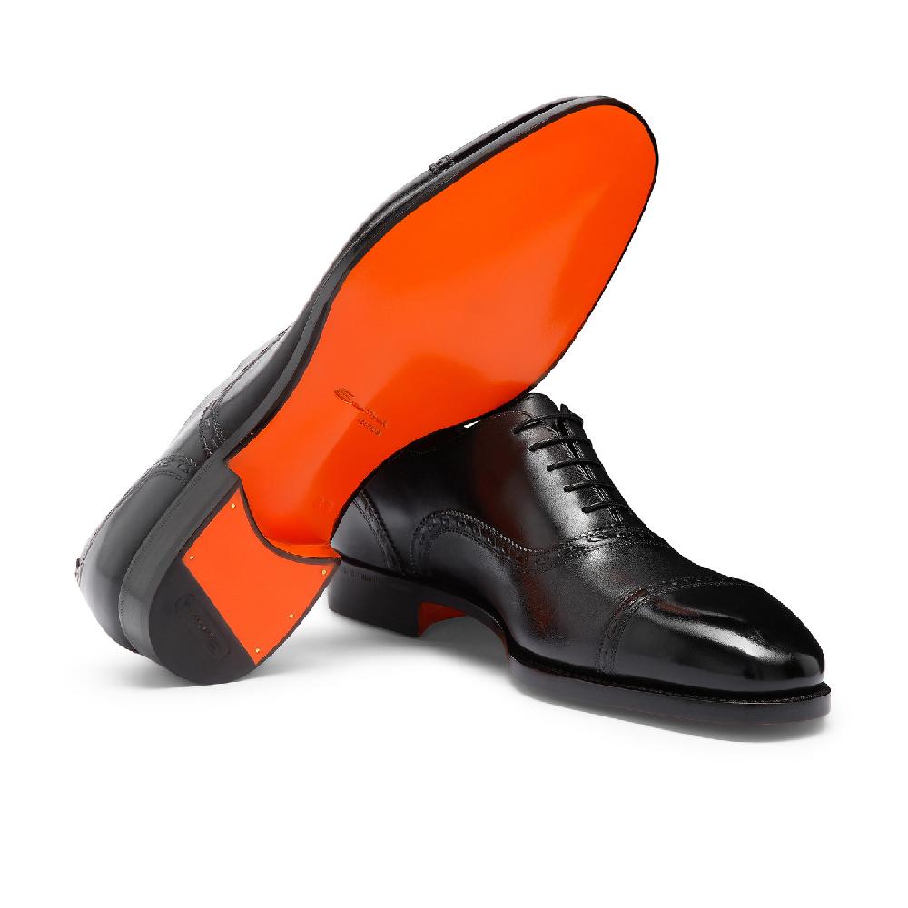 Santoni Stringata Oxford da uomo in pelle nera Spedizione Gratuita