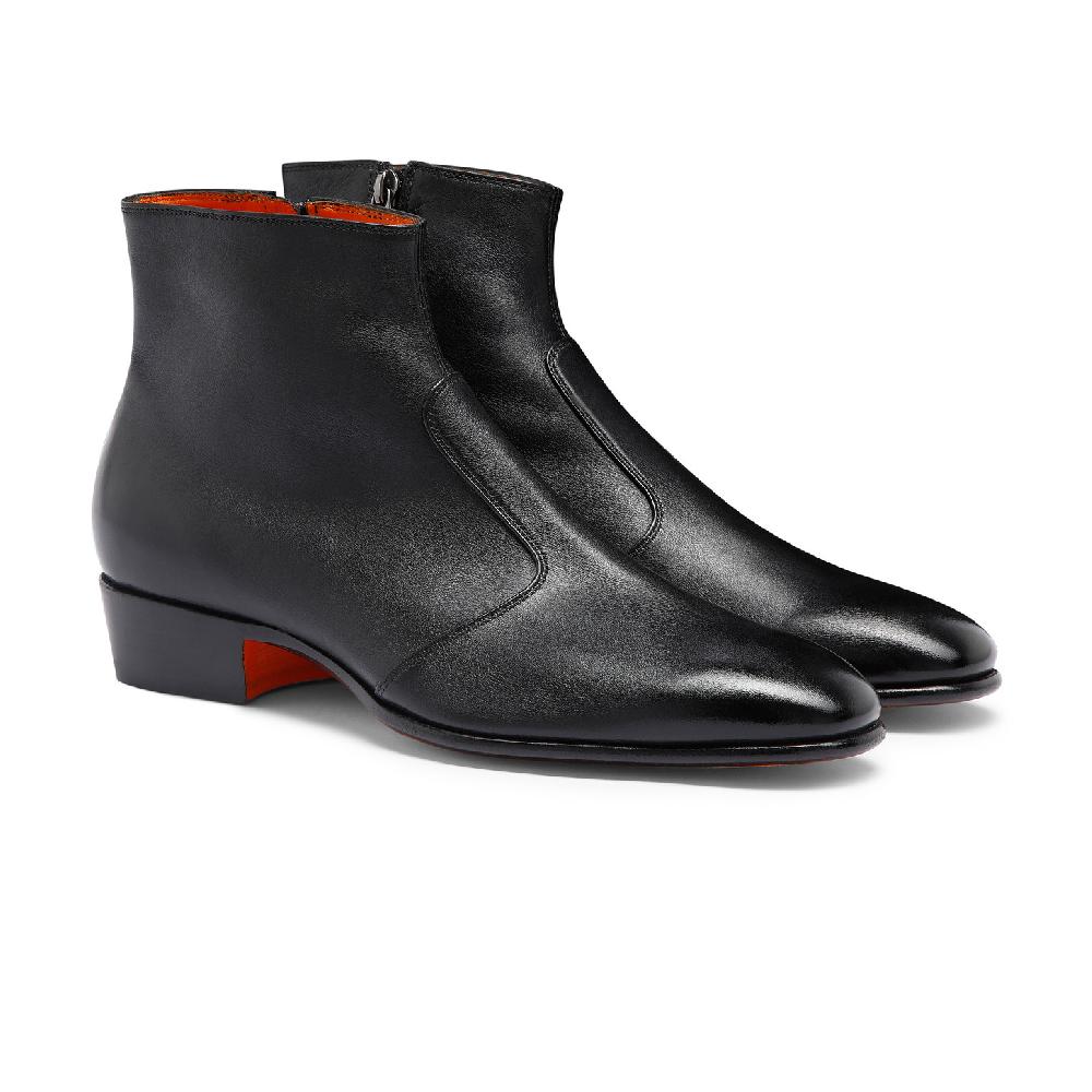 Santoni Stivaletto da uomo in pelle nera Pezzi Unici
